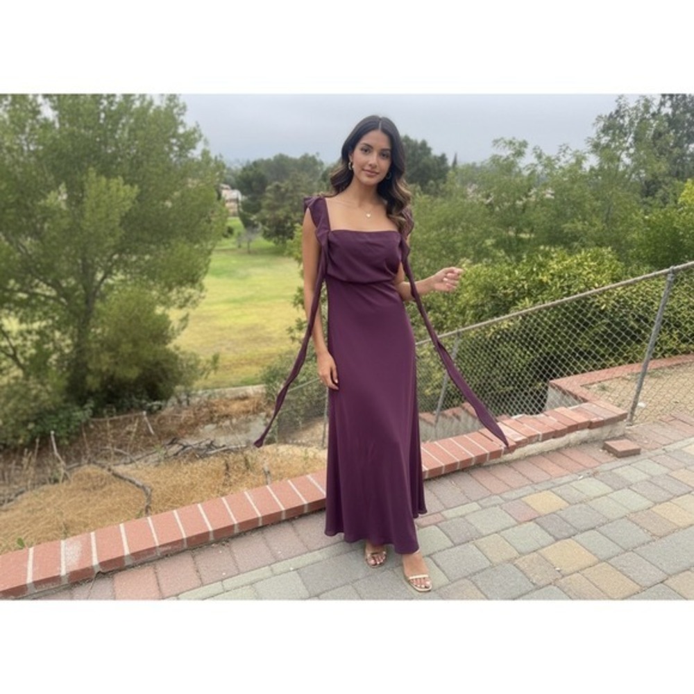 Princess Polly Lanai Plum Size 2 Ruched Maxi Dress Tie Shoulder Evening Formal